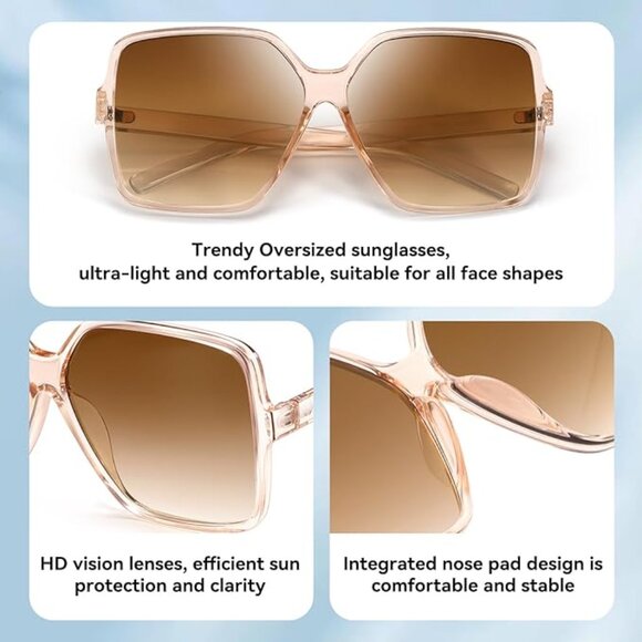 Oversized Square Sunglasses for Women Big Large Wide Fashion